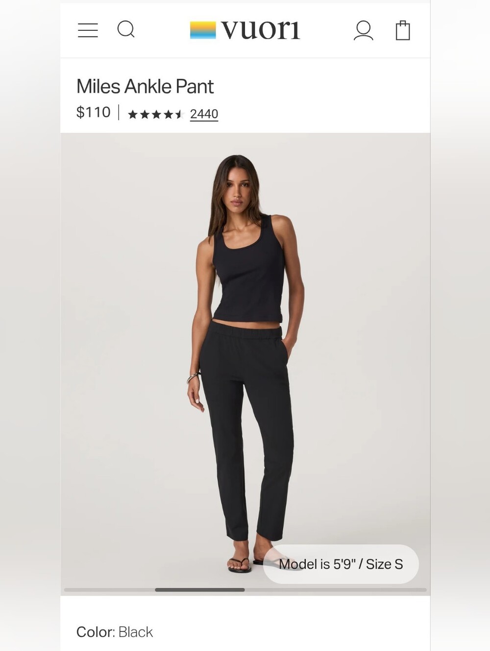 Vuori Black Miles Ankle Pant - Women's Cropped Tapered Fit